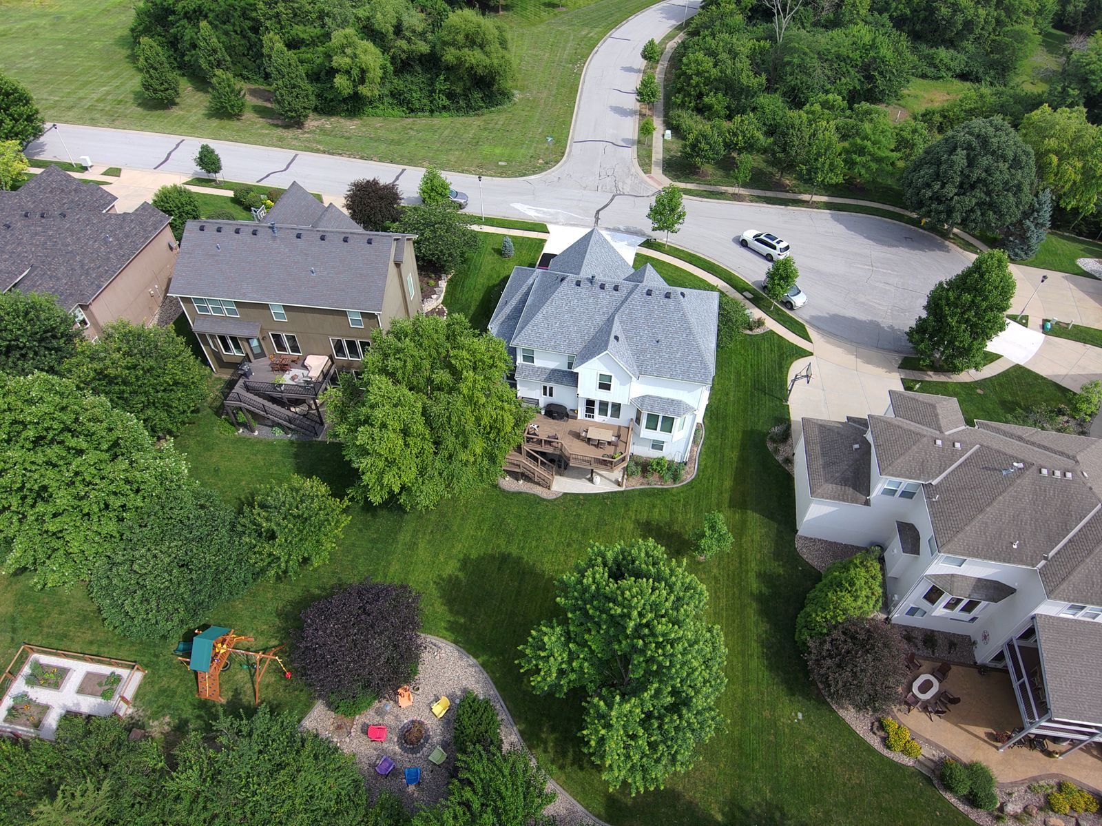 An aerial view of a suburban neighborhood